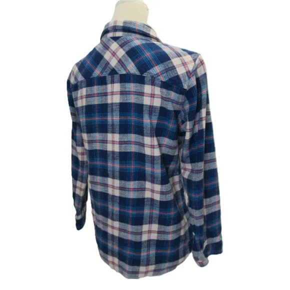 J. Crew Womens 10P Flannel Plaid Button Up Blue Coral Cotton Long Sleeve - Picture 11 of 15